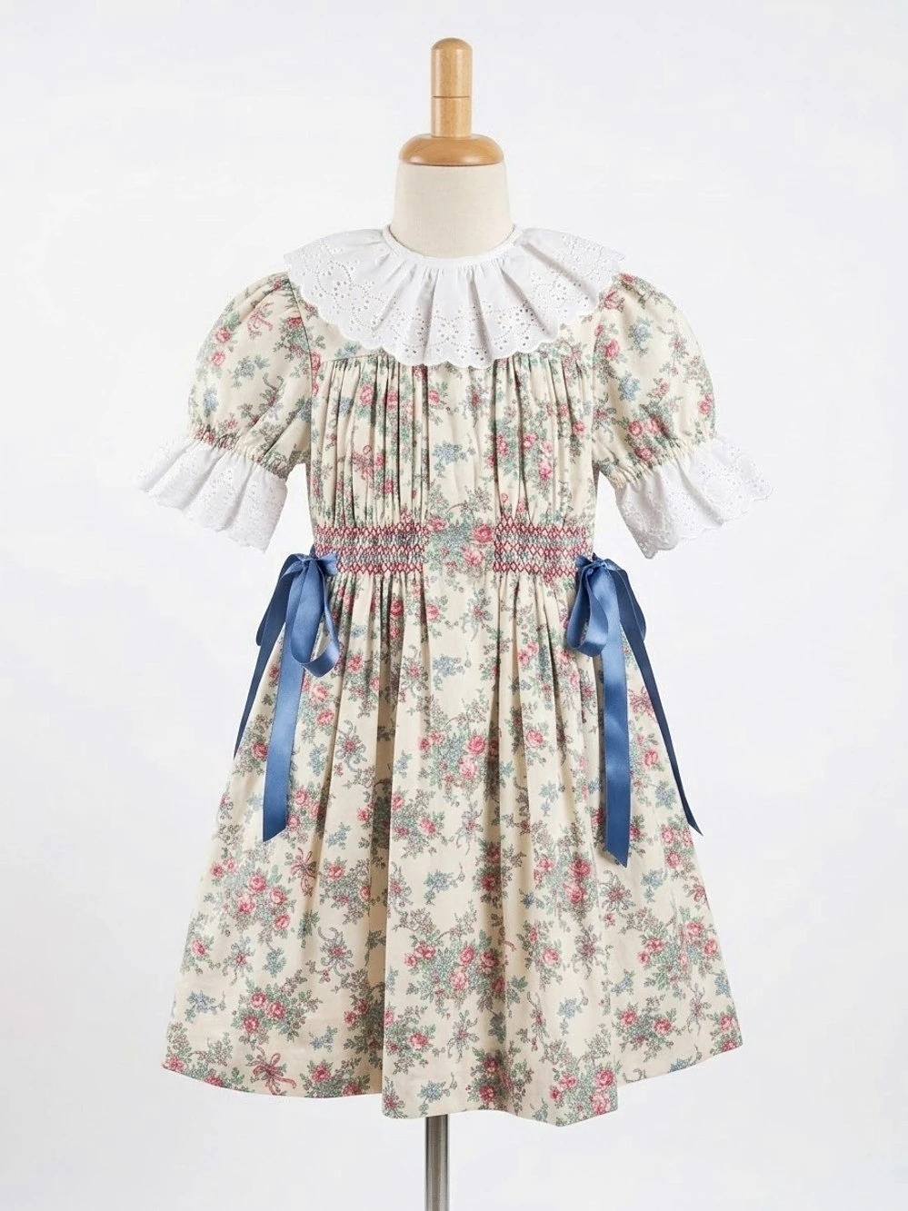 Floral Girls' Party Dress in Cream & Pink